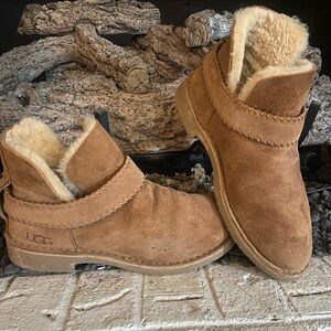 UGG Tan Suede Ankle Boots with Plush Lining